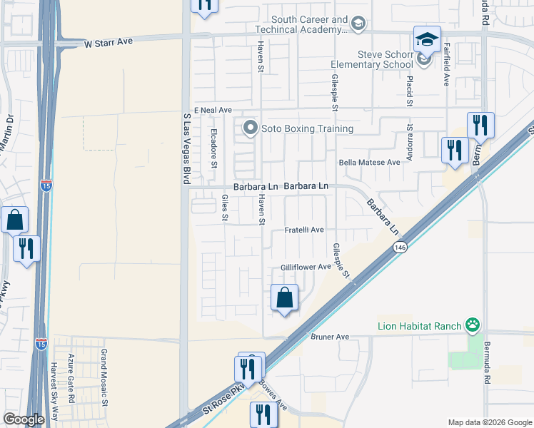 map of restaurants, bars, coffee shops, grocery stores, and more near 11767 San Rossore Court in Las Vegas