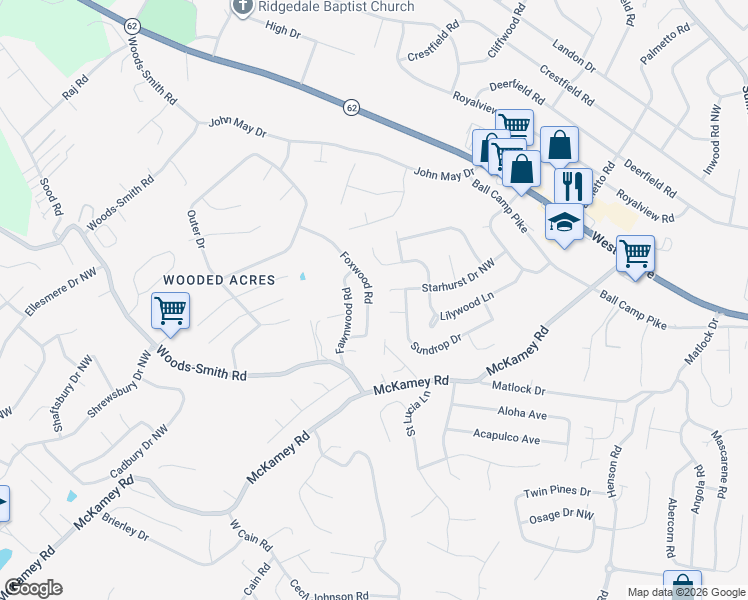 map of restaurants, bars, coffee shops, grocery stores, and more near 5209 Foxwood Road in Knoxville