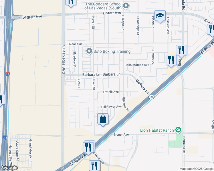 map of restaurants, bars, coffee shops, grocery stores, and more near 11769 Elianto Street in Las Vegas