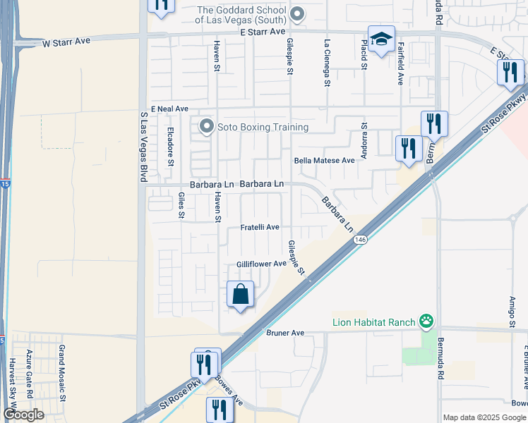 map of restaurants, bars, coffee shops, grocery stores, and more near 11771 Bergamo Court in Las Vegas