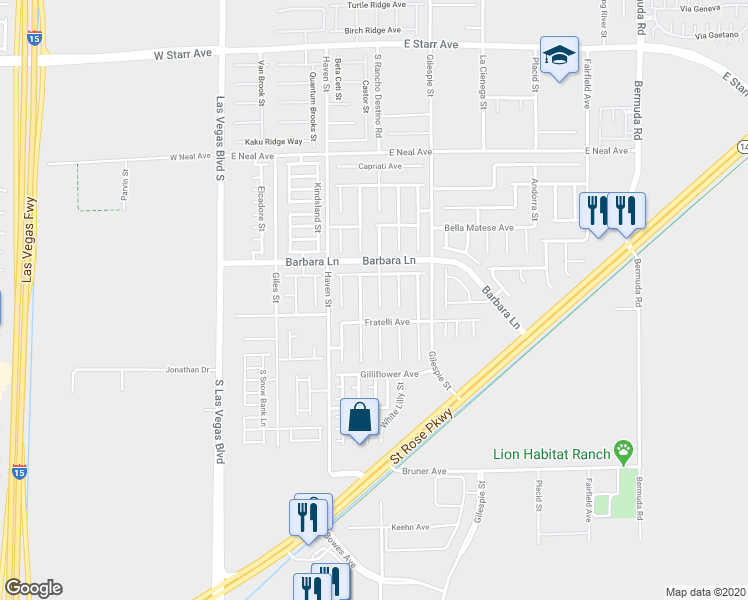 map of restaurants, bars, coffee shops, grocery stores, and more near 11769 Elianto Street in Las Vegas