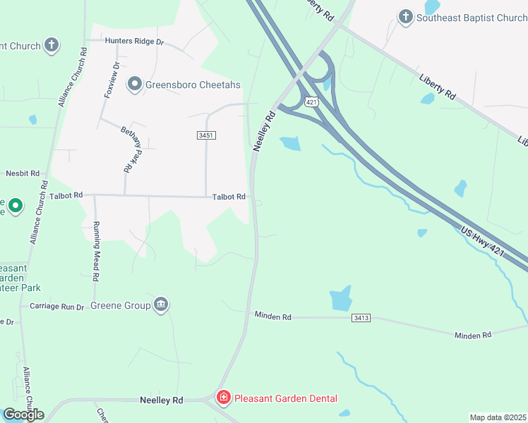 map of restaurants, bars, coffee shops, grocery stores, and more near 1950 Neelley Road in Pleasant Garden
