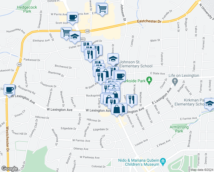 map of restaurants, bars, coffee shops, grocery stores, and more near 1616 North Main Street in High Point