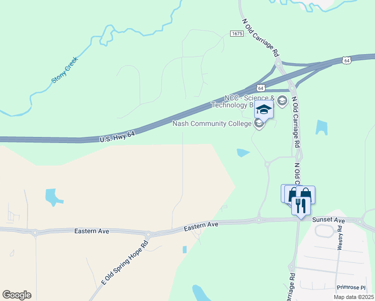 map of restaurants, bars, coffee shops, grocery stores, and more near 485 Shellcastle Road in Rocky Mount