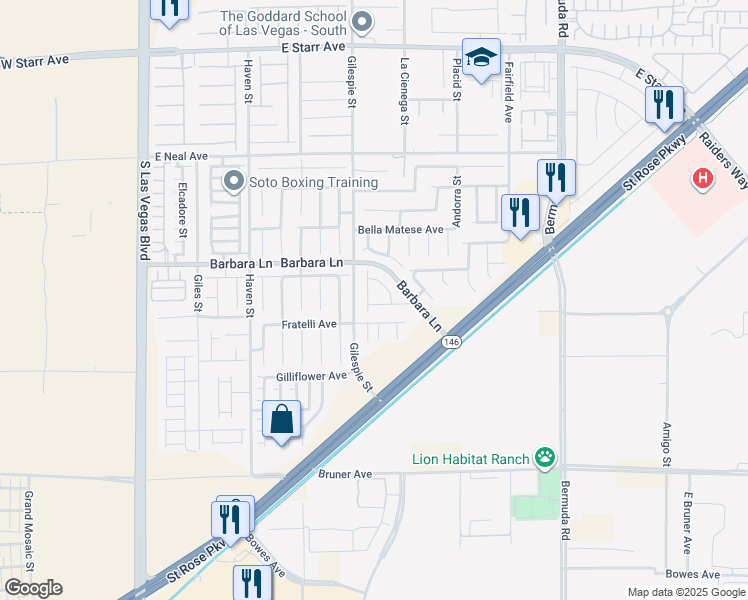 map of restaurants, bars, coffee shops, grocery stores, and more near 218 Lantana Breeze Drive in Las Vegas