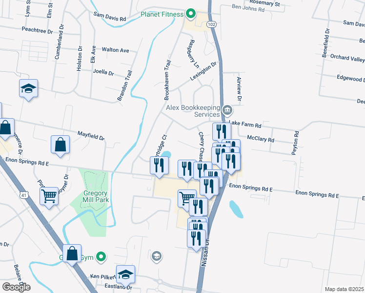 map of restaurants, bars, coffee shops, grocery stores, and more near 111 North Hampton Court in Smyrna
