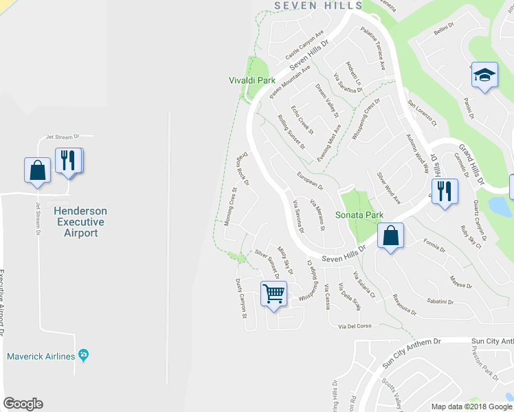 map of restaurants, bars, coffee shops, grocery stores, and more near 1452 Dragon Rock Drive in Henderson