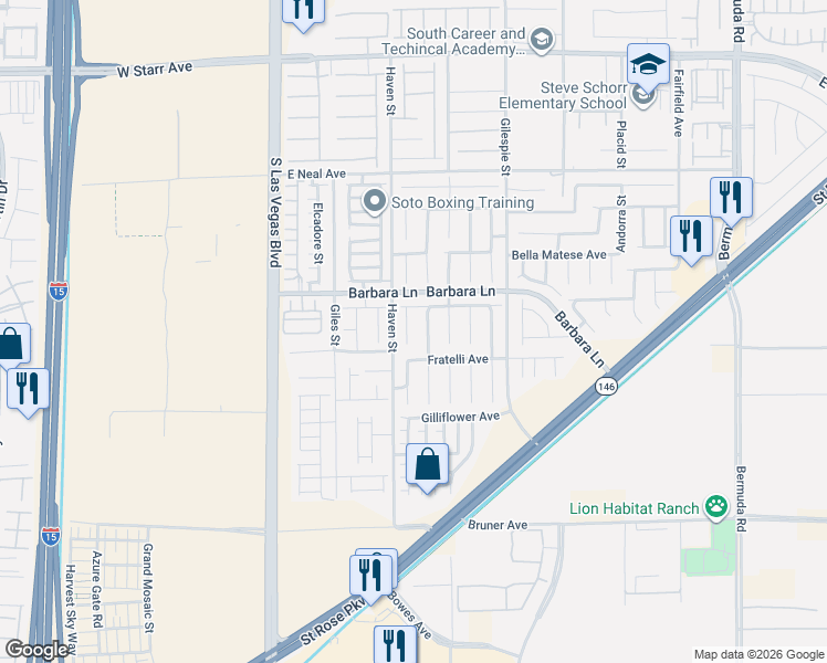 map of restaurants, bars, coffee shops, grocery stores, and more near 11760 San Rossore Court in Las Vegas