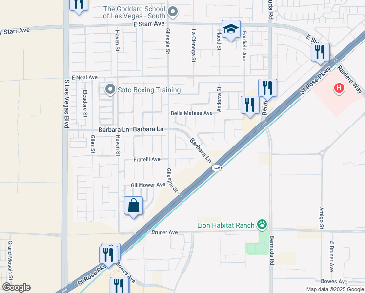map of restaurants, bars, coffee shops, grocery stores, and more near 218 Lantana Breeze Drive in Las Vegas