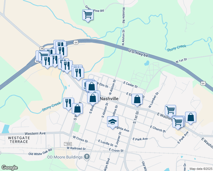 map of restaurants, bars, coffee shops, grocery stores, and more near 219 North Richardson Avenue in Nashville