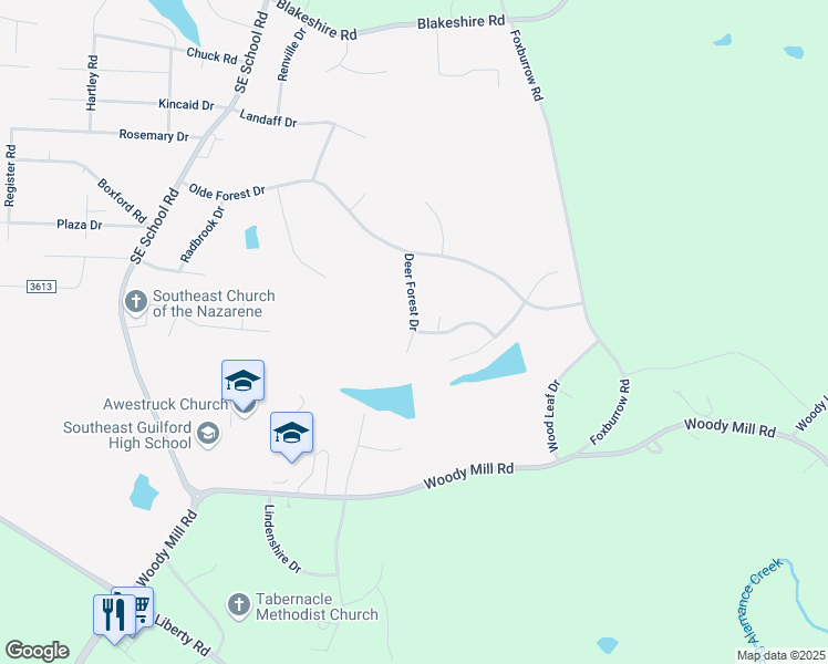 map of restaurants, bars, coffee shops, grocery stores, and more near 5604 Deer Forest Drive in Greensboro
