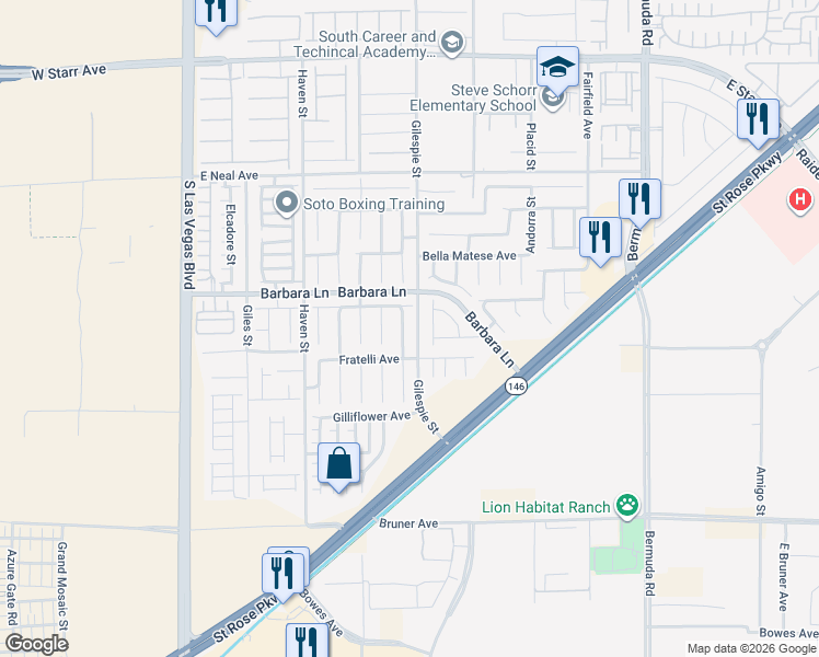 map of restaurants, bars, coffee shops, grocery stores, and more near 11760 Bella Luna Street in Las Vegas