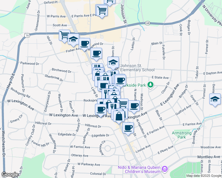 map of restaurants, bars, coffee shops, grocery stores, and more near 201 Neal Place in High Point