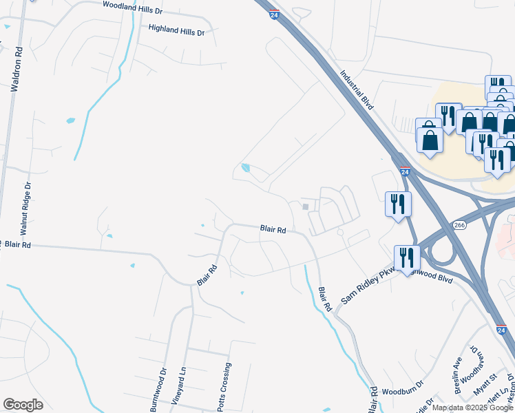 map of restaurants, bars, coffee shops, grocery stores, and more near 101 Water Tower Trail in La Vergne