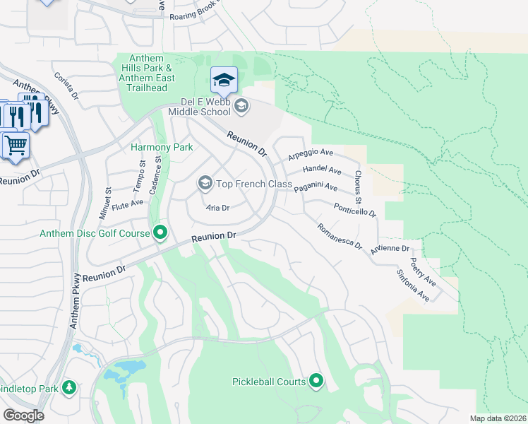 map of restaurants, bars, coffee shops, grocery stores, and more near 2238 Tedesca Drive in Henderson