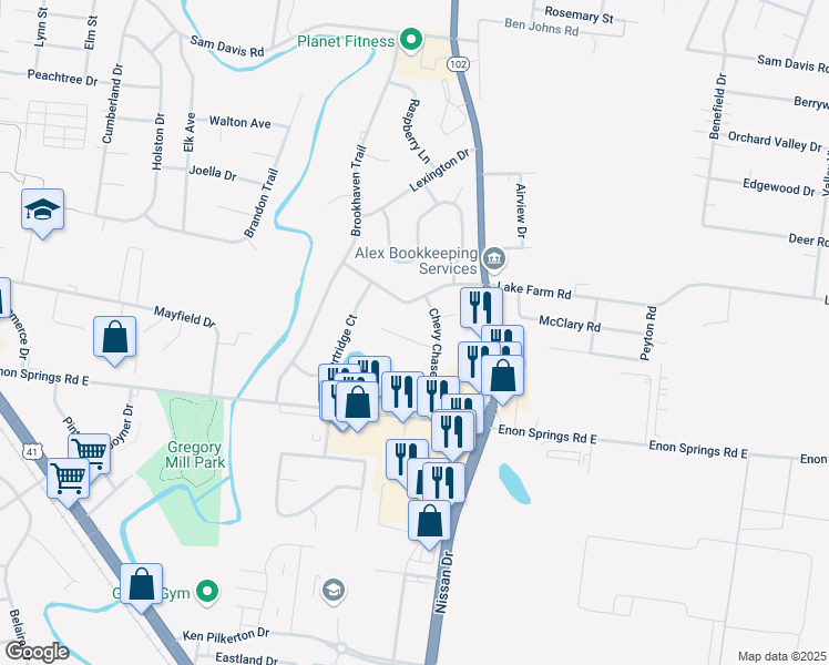 map of restaurants, bars, coffee shops, grocery stores, and more near 107 North Hampton Court in Smyrna