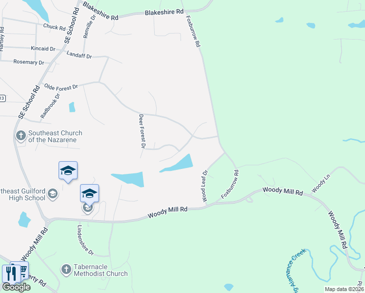 map of restaurants, bars, coffee shops, grocery stores, and more near 4990 Winding Ridge Drive in Greensboro