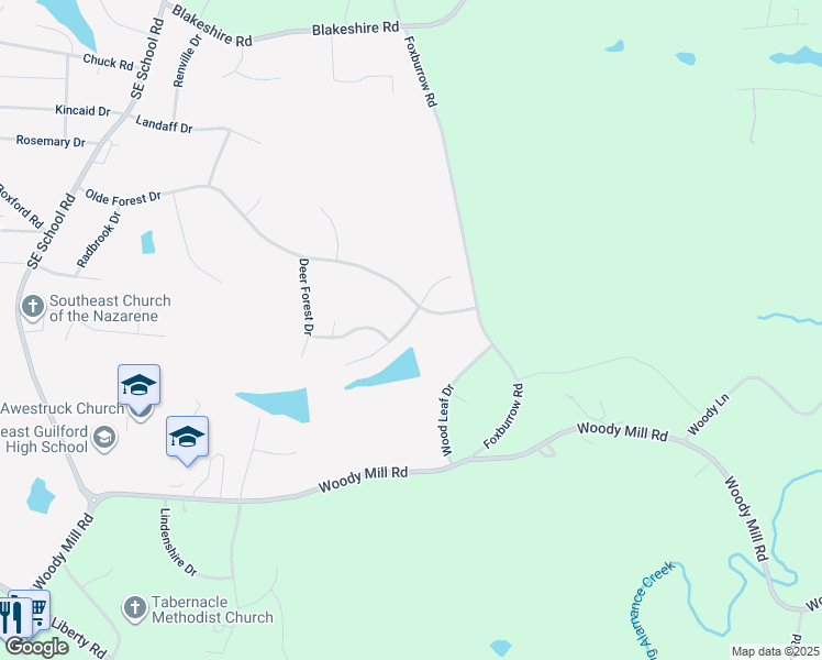map of restaurants, bars, coffee shops, grocery stores, and more near 4994 Winding Ridge Drive in Greensboro
