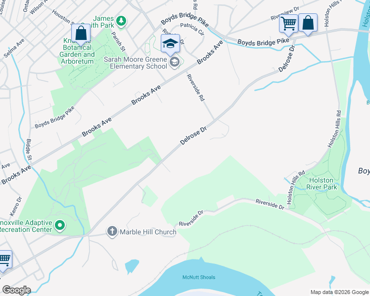map of restaurants, bars, coffee shops, grocery stores, and more near 2903 Marble Hill Boulevard in Knoxville