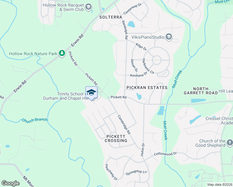 map of restaurants, bars, coffee shops, grocery stores, and more near 3913 Pickett Road in Durham
