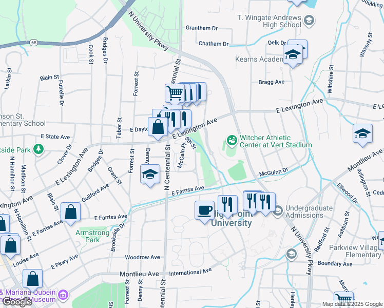 map of restaurants, bars, coffee shops, grocery stores, and more near 1211 5th Street in High Point