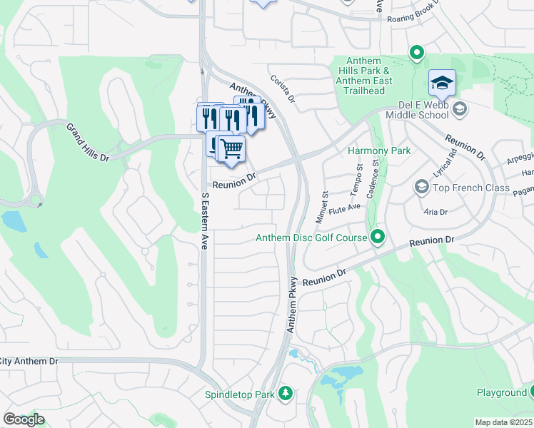 map of restaurants, bars, coffee shops, grocery stores, and more near 2515 Libretto Avenue in Henderson