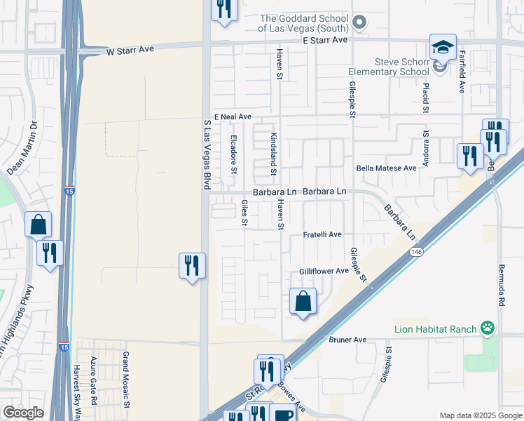 map of restaurants, bars, coffee shops, grocery stores, and more near 11738 Pine Shadows Street in Las Vegas
