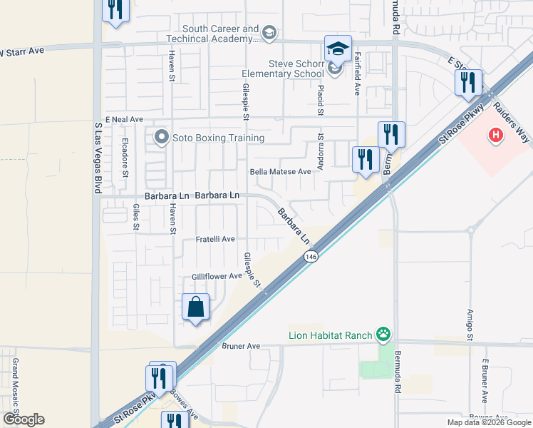 map of restaurants, bars, coffee shops, grocery stores, and more near 11745 Garland Grove Lane in Las Vegas