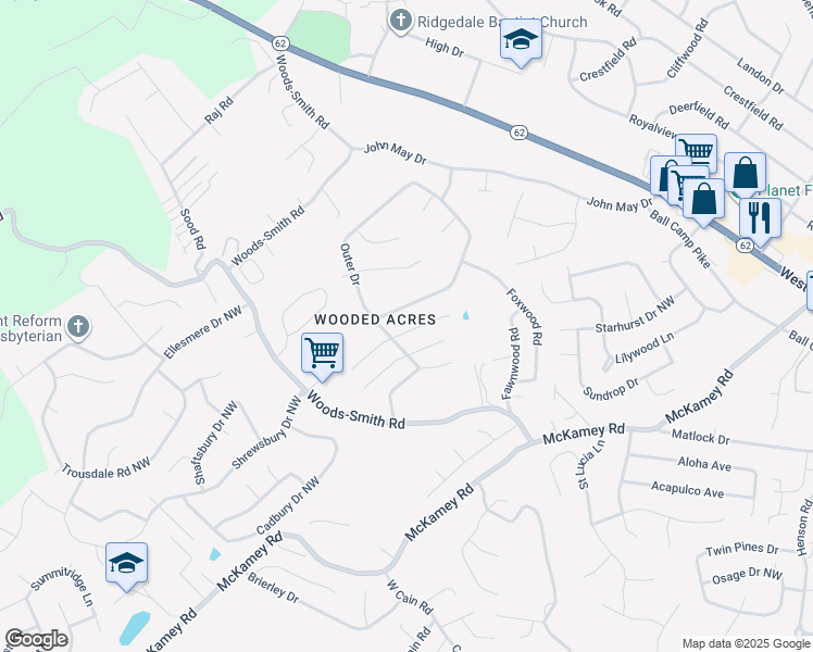 map of restaurants, bars, coffee shops, grocery stores, and more near 6000 Slater Mill Lane in Knoxville