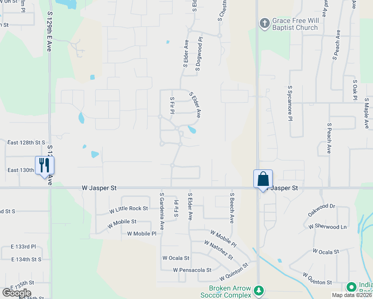 map of restaurants, bars, coffee shops, grocery stores, and more near 2700 West Huntsville Street in Broken Arrow