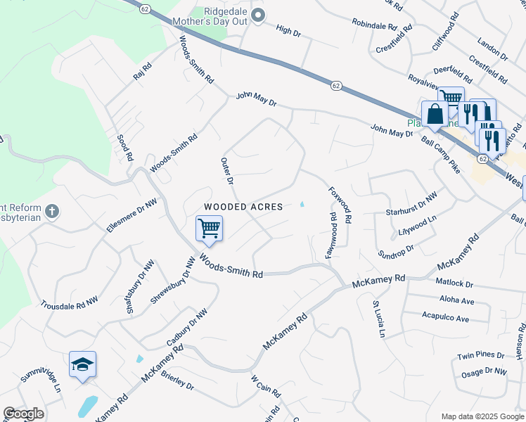 map of restaurants, bars, coffee shops, grocery stores, and more near 6000 Slater Mill Lane in Knoxville