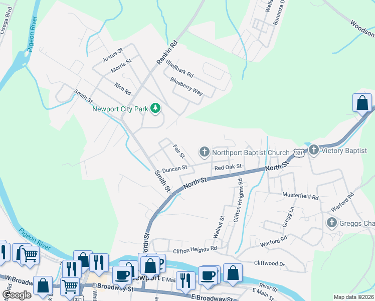 map of restaurants, bars, coffee shops, grocery stores, and more near 171 Fair Street in Newport