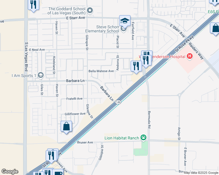 map of restaurants, bars, coffee shops, grocery stores, and more near 11768 Fern Creek Lane in Las Vegas