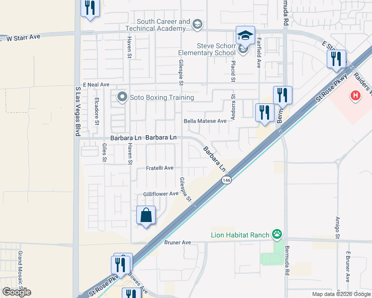 map of restaurants, bars, coffee shops, grocery stores, and more near 11739 Village Arbor Street in Las Vegas