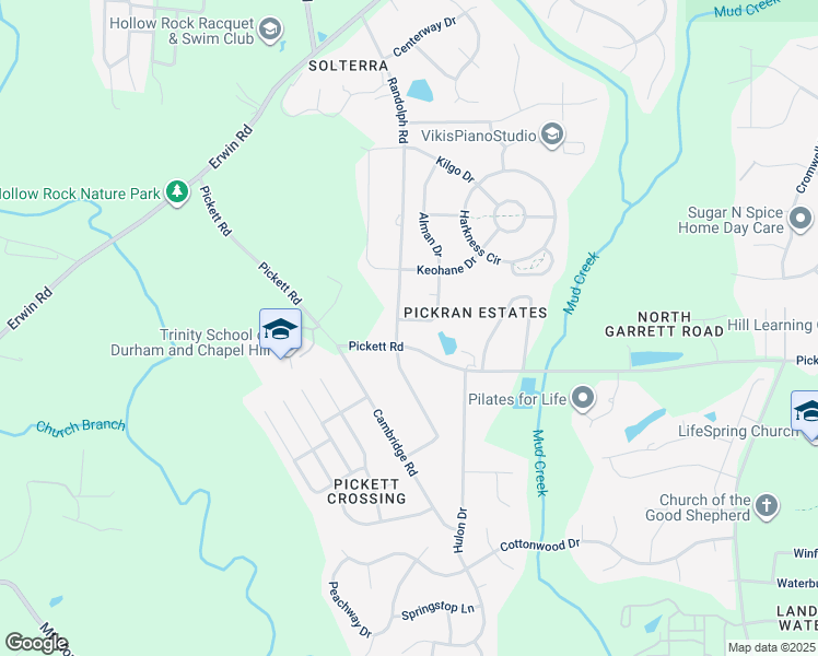 map of restaurants, bars, coffee shops, grocery stores, and more near 3625 Randolph Road in Durham