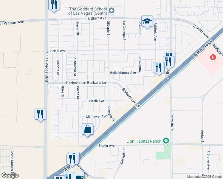 map of restaurants, bars, coffee shops, grocery stores, and more near 11739 Village Arbor Street in Las Vegas