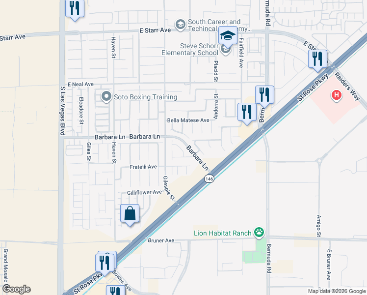 map of restaurants, bars, coffee shops, grocery stores, and more near 218 Lantana Breeze Drive in Las Vegas