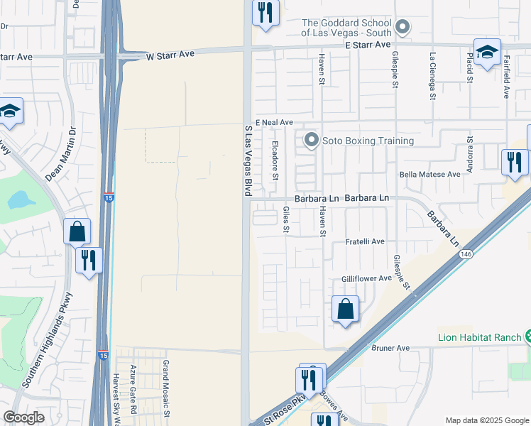 map of restaurants, bars, coffee shops, grocery stores, and more near 22 Desert Palm Drive in Las Vegas