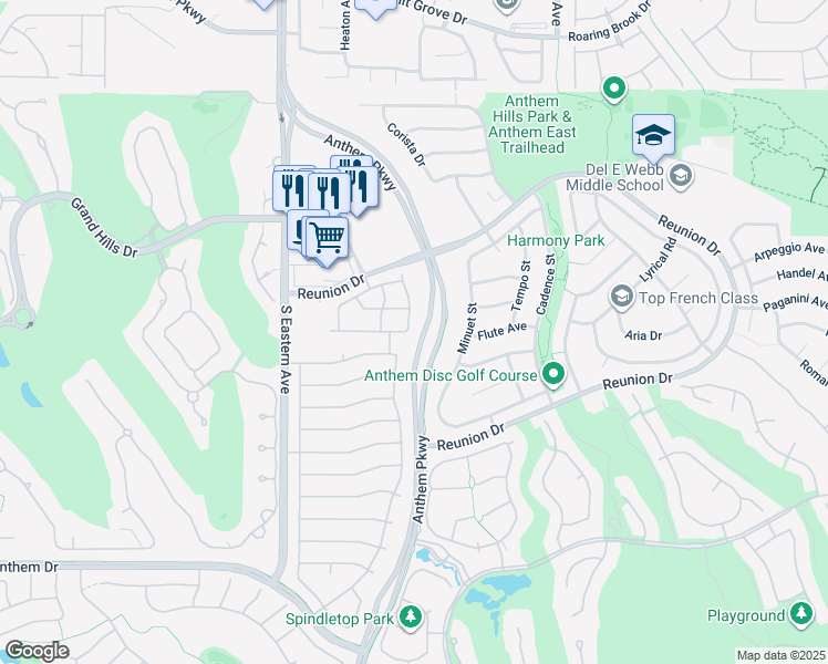 map of restaurants, bars, coffee shops, grocery stores, and more near 1396 Couperin Drive in Henderson