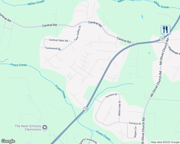 map of restaurants, bars, coffee shops, grocery stores, and more near 403 Lyons Drive in Clemmons