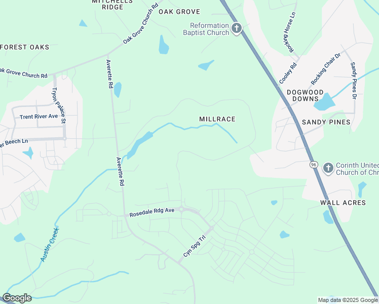 map of restaurants, bars, coffee shops, grocery stores, and more near 5361 Mill Dam Road in Wake Forest