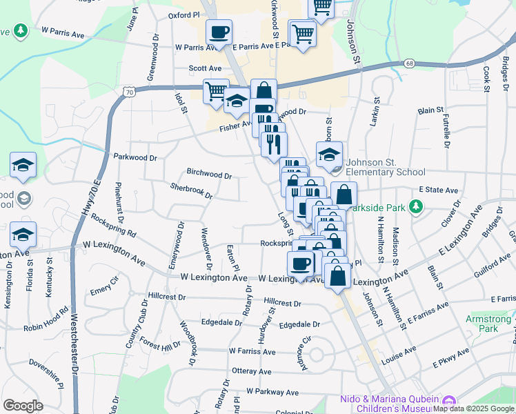 map of restaurants, bars, coffee shops, grocery stores, and more near 315 Sherbrook Drive in High Point