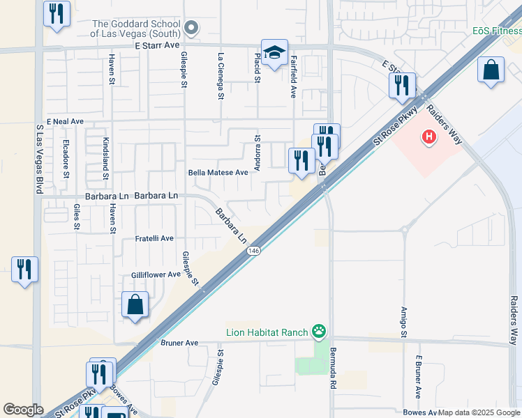 map of restaurants, bars, coffee shops, grocery stores, and more near 11733 Tierney Creek Drive in Las Vegas