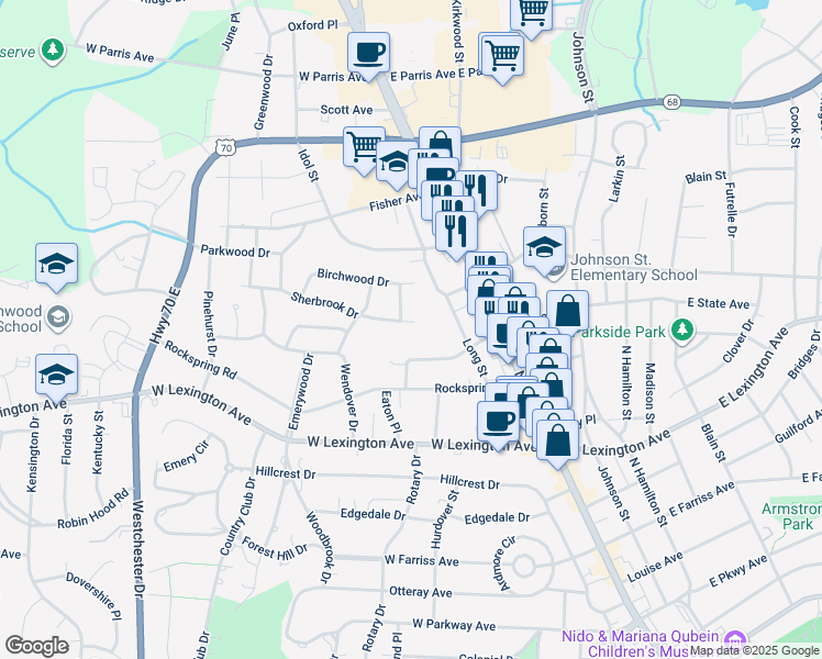 map of restaurants, bars, coffee shops, grocery stores, and more near 319 Sherbrook Drive in High Point