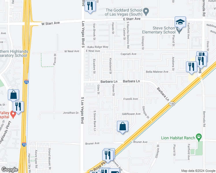 map of restaurants, bars, coffee shops, grocery stores, and more near 11723 Red Water Court in Las Vegas