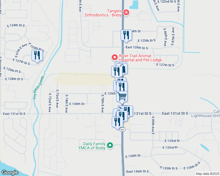 map of restaurants, bars, coffee shops, grocery stores, and more near 12820 South Memorial Drive in Bixby
