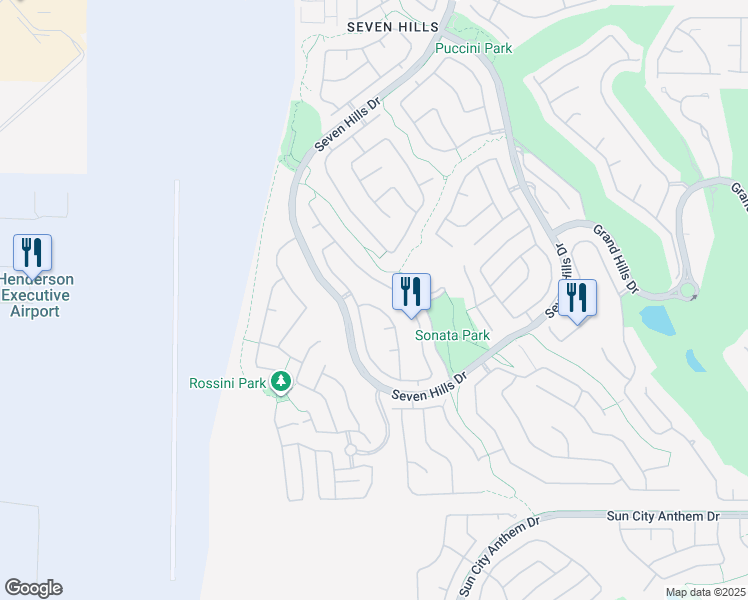 map of restaurants, bars, coffee shops, grocery stores, and more near 1392 Via Merano Street in Henderson