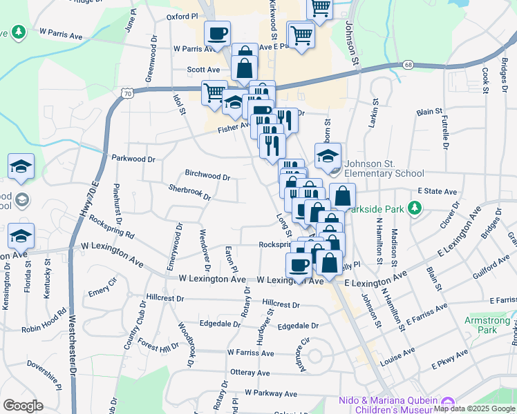 map of restaurants, bars, coffee shops, grocery stores, and more near 315 Sherbrook Drive in High Point