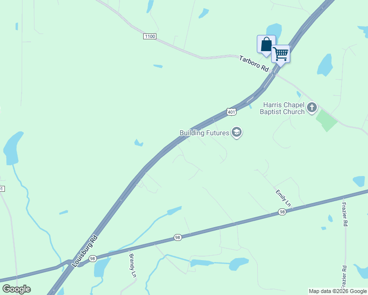 map of restaurants, bars, coffee shops, grocery stores, and more near 15 Arbor Drive in Youngsville