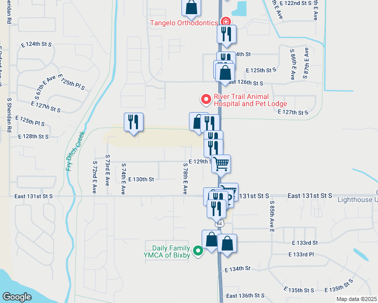 map of restaurants, bars, coffee shops, grocery stores, and more near 12820 South Memorial Drive in Bixby